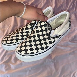 checkered black and white slip on vans